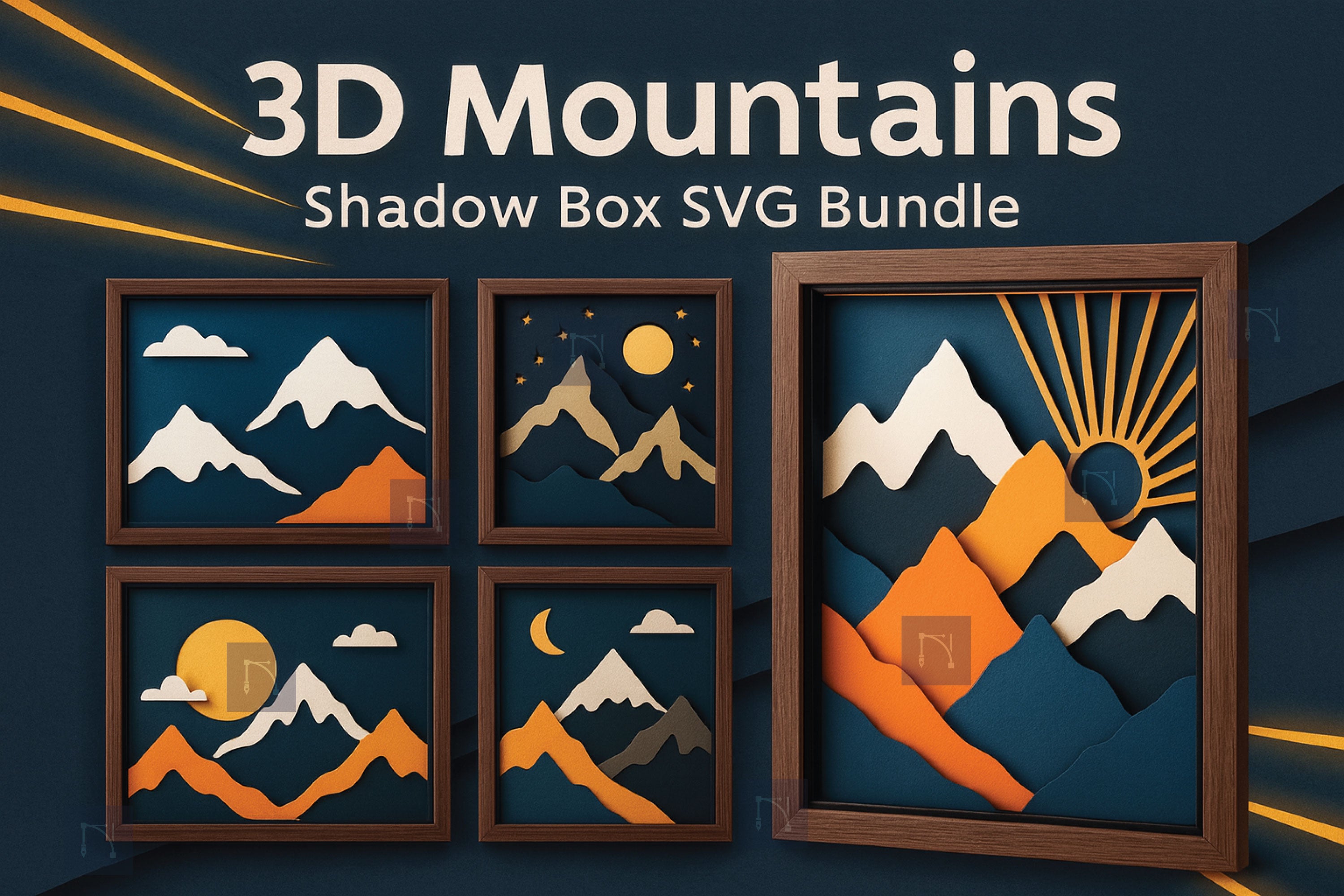 3D Mountains wall art bundle